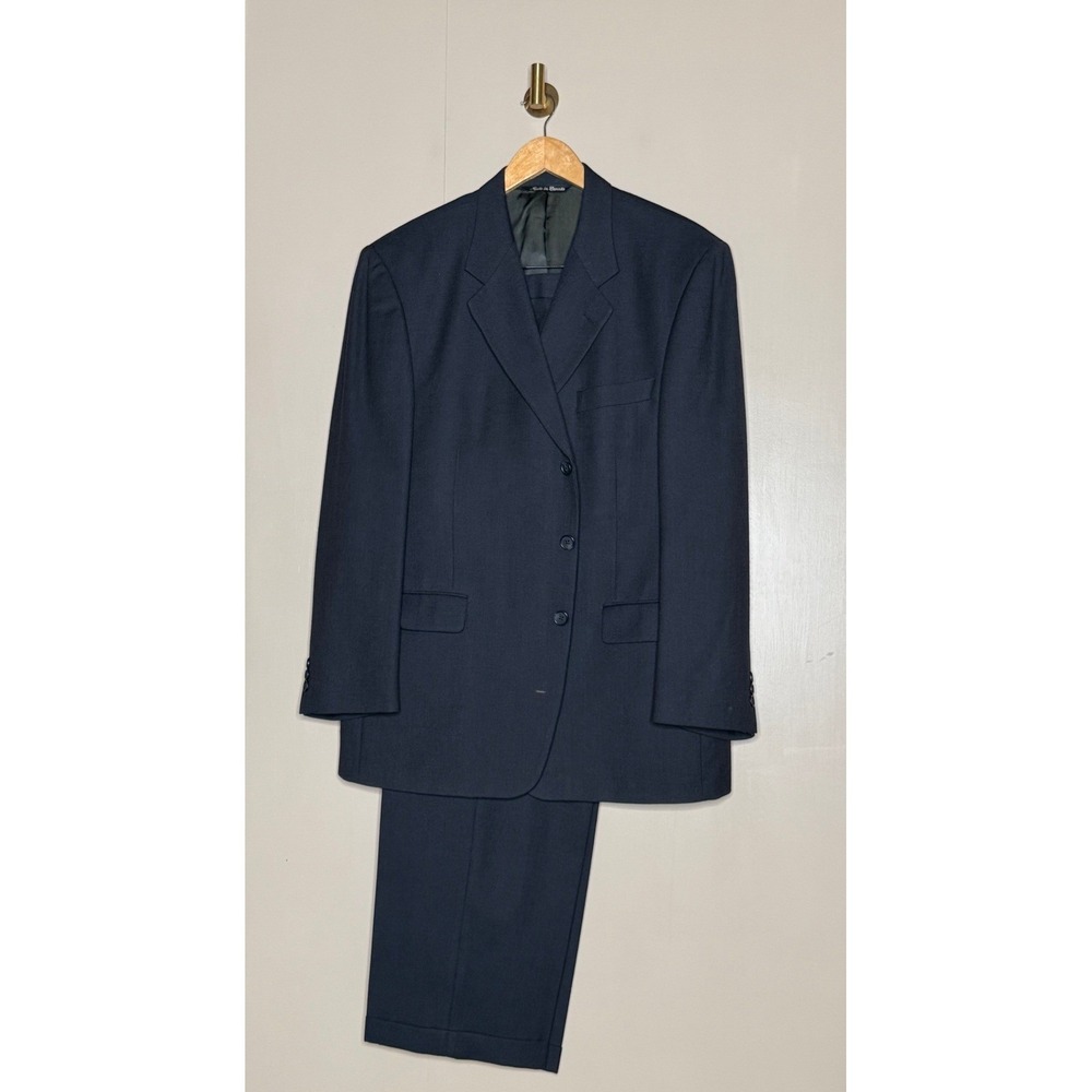 Vintage Paul Dione Navy Birdseye Wool Suit‎ Made Canada Mens Two Piece